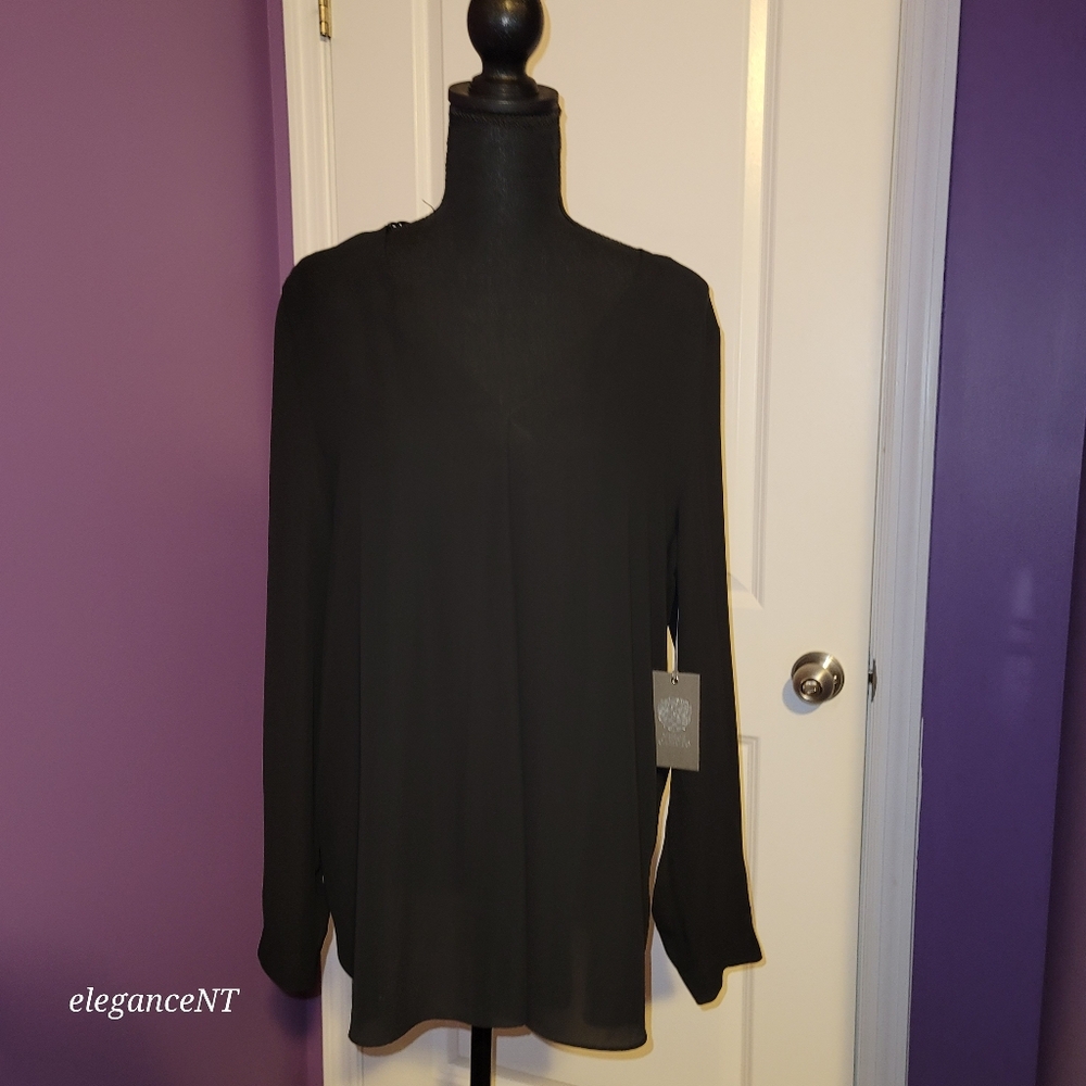 Vince Camuto Black Sheer L/S Top  Sz: L  NWT
